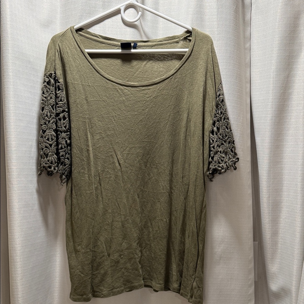 Kaari Blue Olive Crochet Sleeve Top